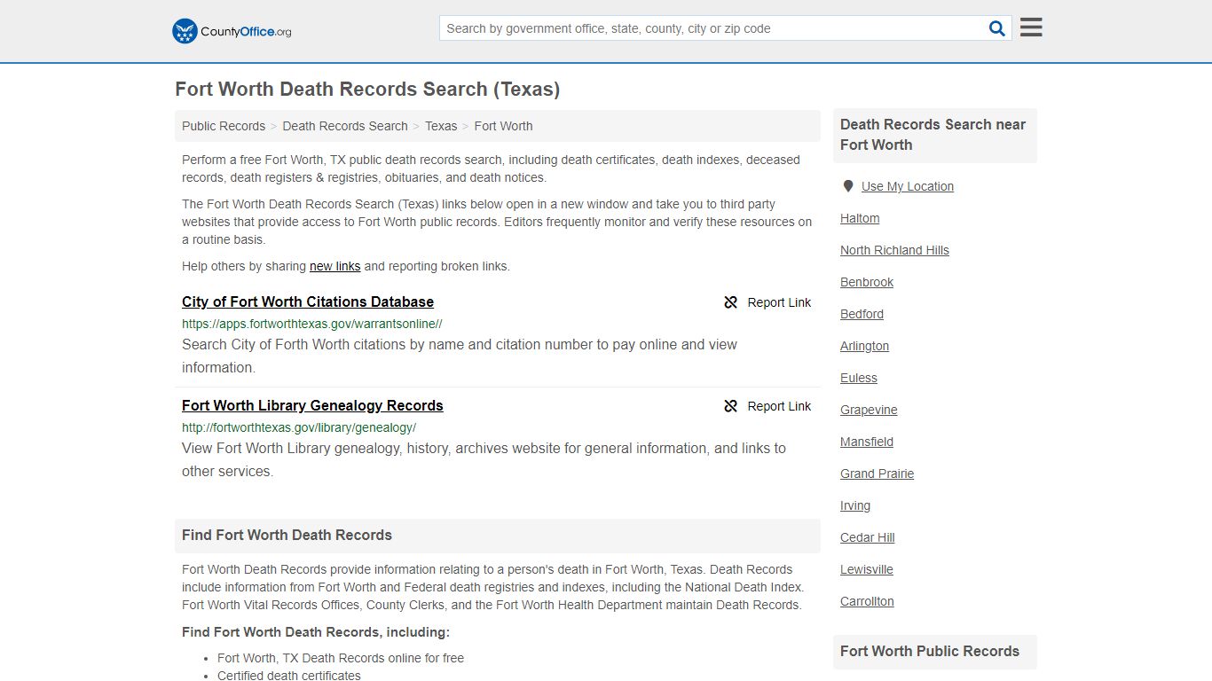 Death Records Search - Fort Worth, TX (Death Certificates ...