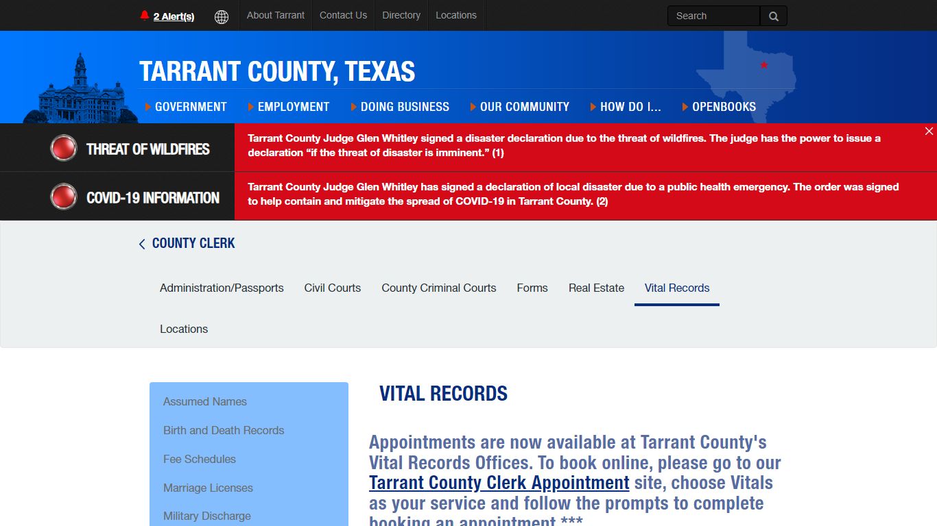 Vital Records - Tarrant County, Texas