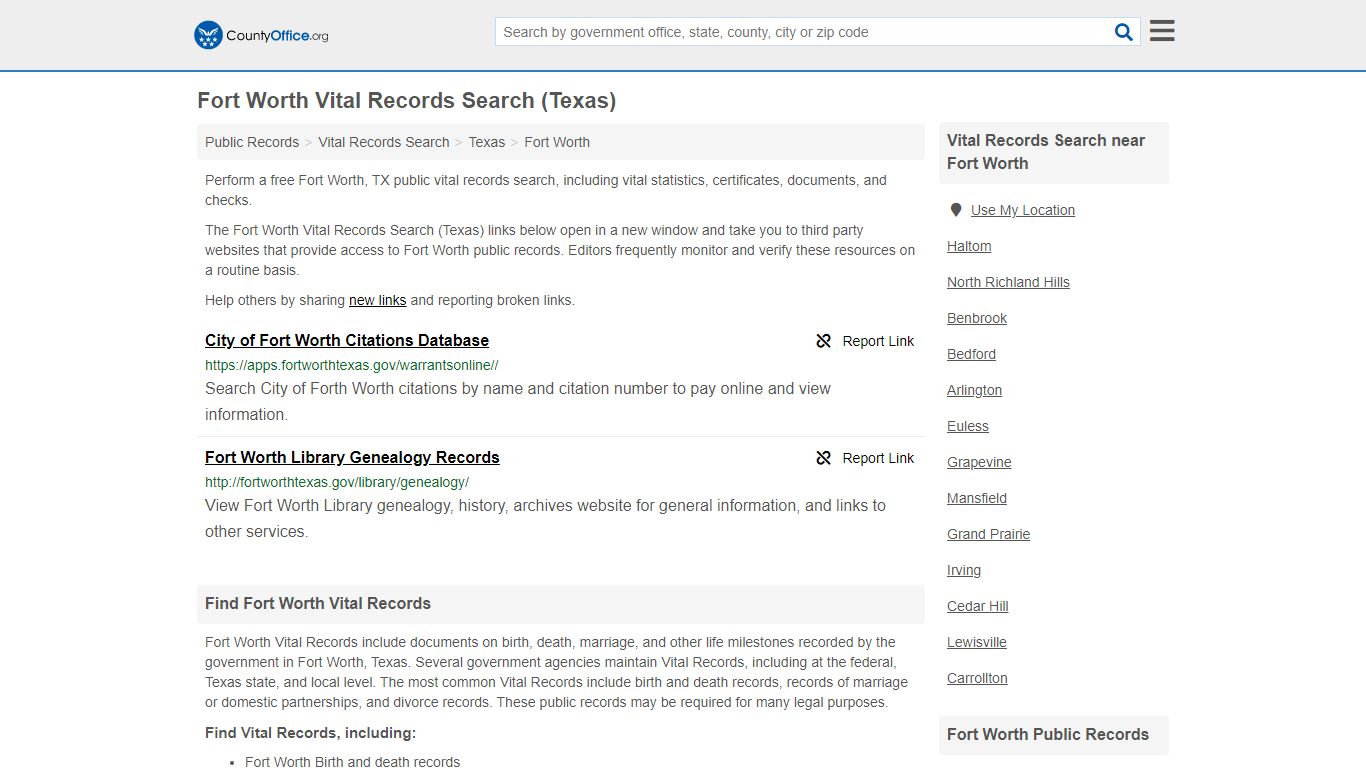 Vital Records Search - Fort Worth, TX (Birth, Death ...