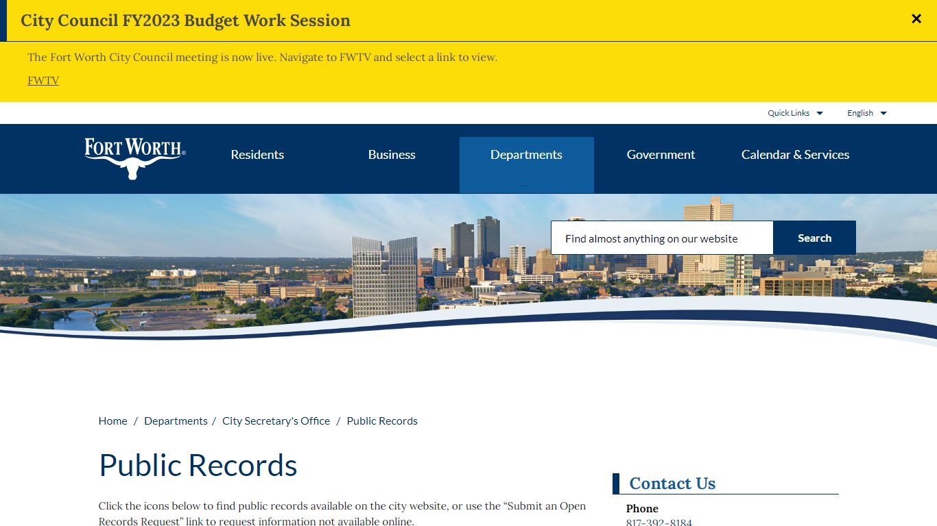 Public Records – Welcome to the City of Fort Worth